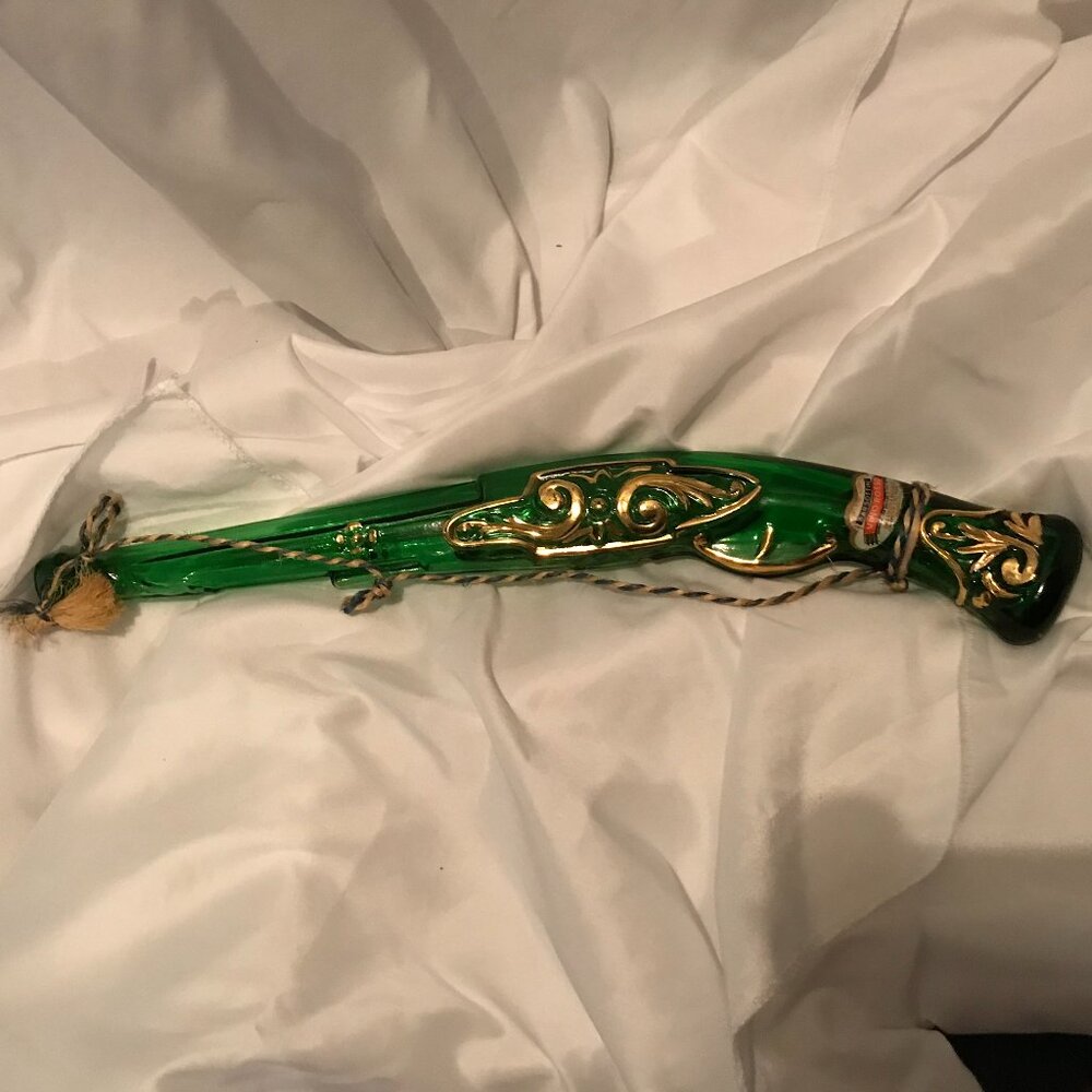 Vintage Pistol shaped wine bottle 1950's Made in Italy Barsottini Green Glass